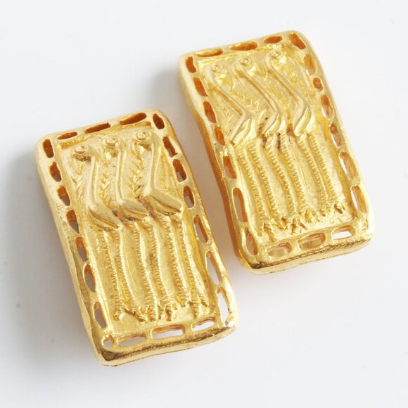 Guy Laroche Paris Earrings Vintage Clip On Egyptian Revival 3 Birds Retro - Picture 4 of 8